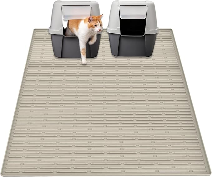 40"x30"(100cmx75cm) Extra Large Silicone Cat Litter Mat, XXL Litter Trapping Mat for Under Litter Box, Non-Slip Waterproof Kitty Litter Catcher, Easy to Clean Mat for Cats, Beige Gray