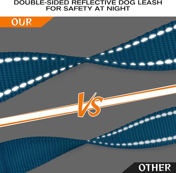 Joytale Dog Leash Heavy Duty for Large Dogs That Pull, Double Handle for Traffic Control, Double-Sided Reflective Leashes for Large Medium Dogs Night Safety, 5FT, Aqua Blue