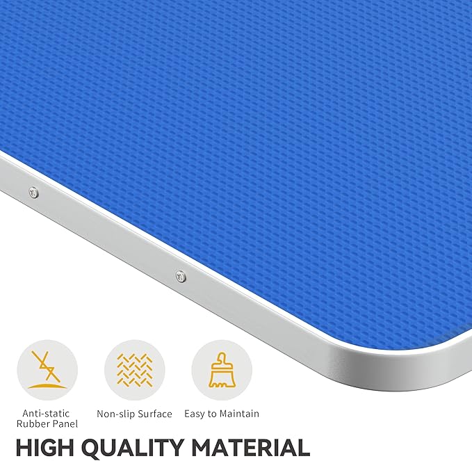 DWVO 46'' Dog Grooming Table, Foldable Pet Grooming Table with Adjustable Arm, Loop, and Mesh Tray, Non-Slip Portable Dog Bathing Station, Blue