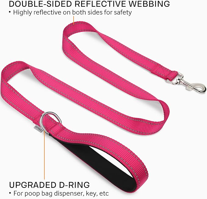Joytale Double-Sided Reflective Dog Leash, 4 FT, Padded Handle Nylon Heavy Duty Leashes for Medium & Large Dogs Walking, Hotpink