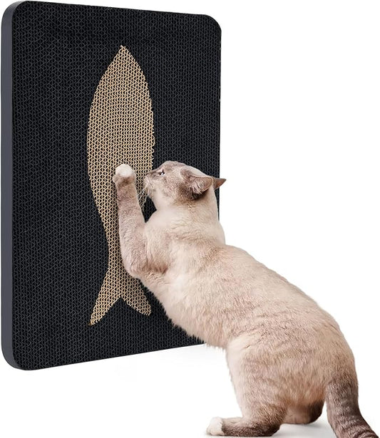 Ownpets Wall Cat Scratcher, Cute Vertical Cat Scratching Board, Wall Mounted Cat Scratch Pad for Wall, Glass, Wood, and Tile, Furniture Protector, Fish Print Black