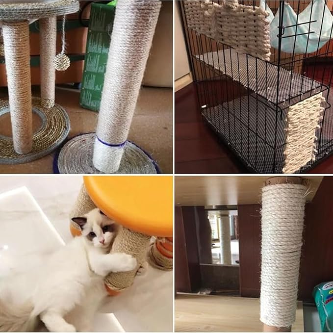 1/8 in (3mm) x 328 ft (100Meter) Natural Sisal Hemp Rope Heavy Duty Thick Twine for Cat Scratcher Post Tree, Garden, Binding, Crafts Packing Material