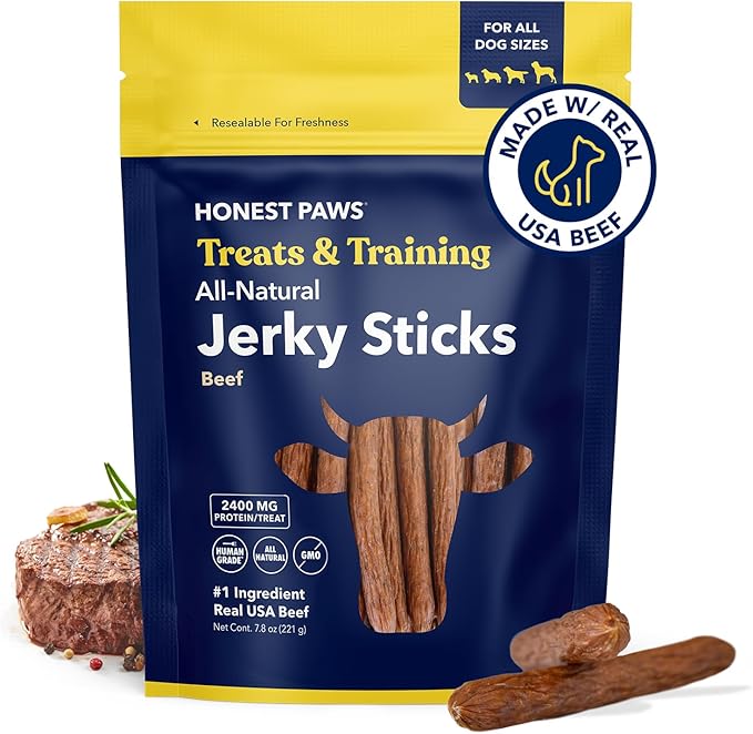 Honest Paws Dog Jerky Treats - All-Natural Jerky Dog Treats for Training Pets - Human Grade Sticks - Real USA Beef