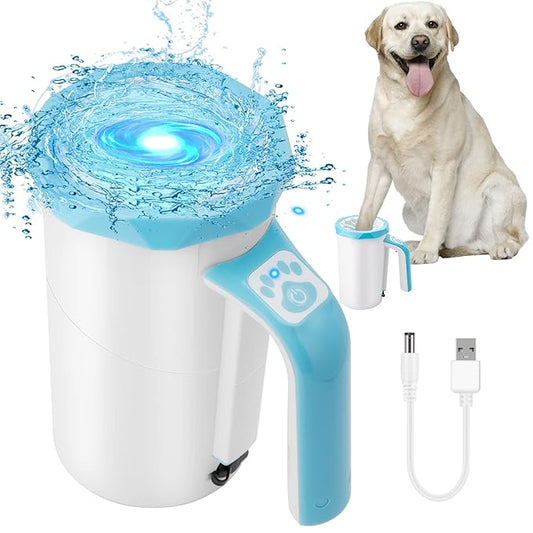 Rechargeable Automatic Dog Paw Cleaner, Dog Paw Washer Cup, 2 in 1 Portable Pet Paw Cleaner with Soft Silicone Brush, 7.4V High Power, Dog Foot Washer Suitable for Big Dog and Cat Grooming (Blue)