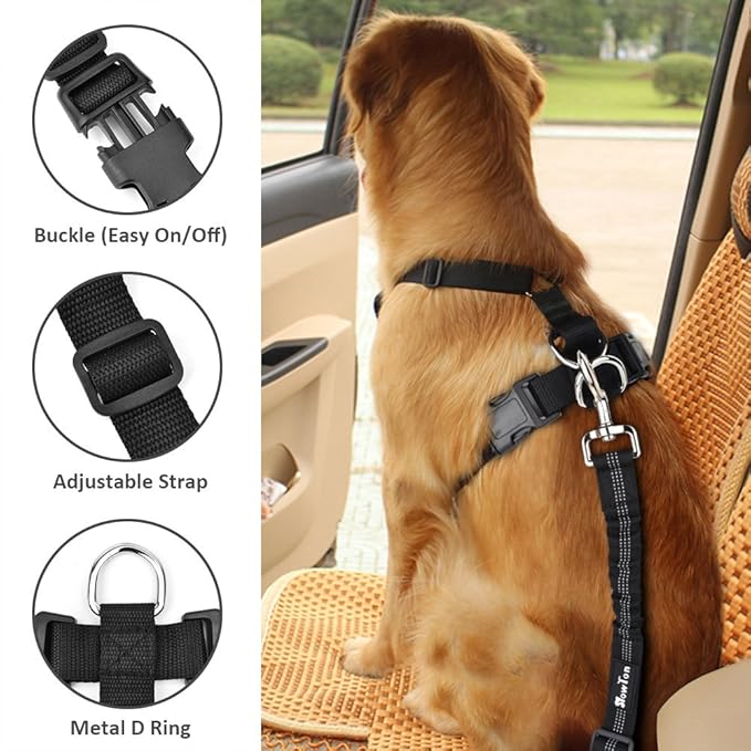 SlowTon Dog Seat Belt Harness for Car, Dog Car Harness Adjustable Mesh Breathable & Dog Seatbelt Safety Tether with Elastic Bungee for Small Medium Large Pets