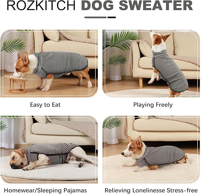 ROZKITCH Dog Winter Coat Soft Pullover Pajamas, Pet Windproof Warm Cold Weather Jacket Vest Cozy Jumpsuit Apparel Outfit Clothes for Small, Medium, Large Dogs Walking Hiking Travel Sleep Stripe XS