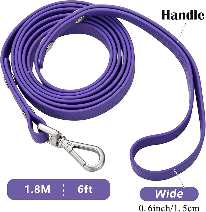 Waterproof Long Dog Training Leash 6ft Outdoor PVC Dog Leashes Great for Large Medium Small Dog Training Lead,Beach,Yard,Play,Camping(Purple