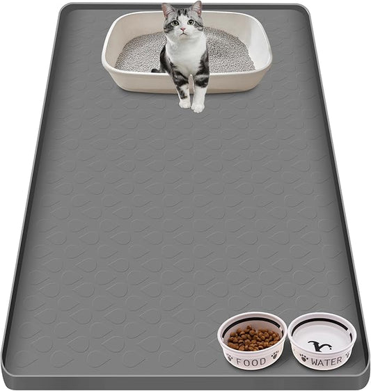 Cat Litter Mat, Large 34" X 22" Silicone Litter Box Mat for Litter Trapping,Waterproof Cat Mat with Raised Edge for Floor