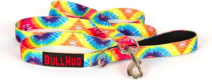BULLHUG 6 FT Bulldog Leash with Padded Handle. Perfect for Bulldogs, French Bulldogs, Pugs & All Breeds. Leashes for Walking, Training Lead for Bulldogs (Rainbow TIE DYE)