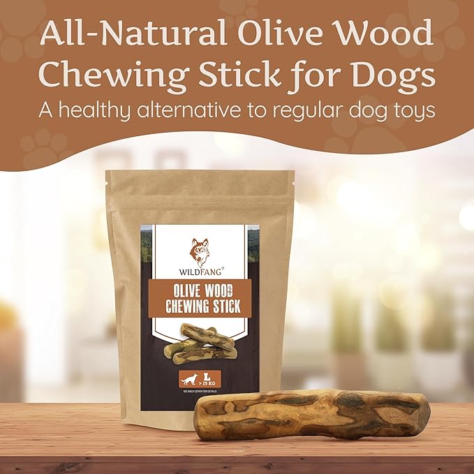 Wildfang® Olive Wood Chewing Sticks for Dogs, Large - Tough Chew Toys for Aggressive Chewers, Puppy Chew Toys for Teething, Training for Chewing Muscles, Olive Wood Stick for Dog (Over 55lbs), 3pack