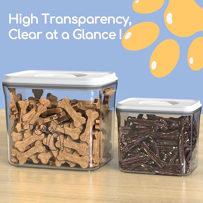 2 Pack Dog Treat Container Set (25oz/0.75L & 48oz/1.4L) - Airtight & BPA-Free | Clear Pet Food Storage Jars for Dog & Cat Treats | Includes Labels, Alphabet Stickers & Pen for Personalization