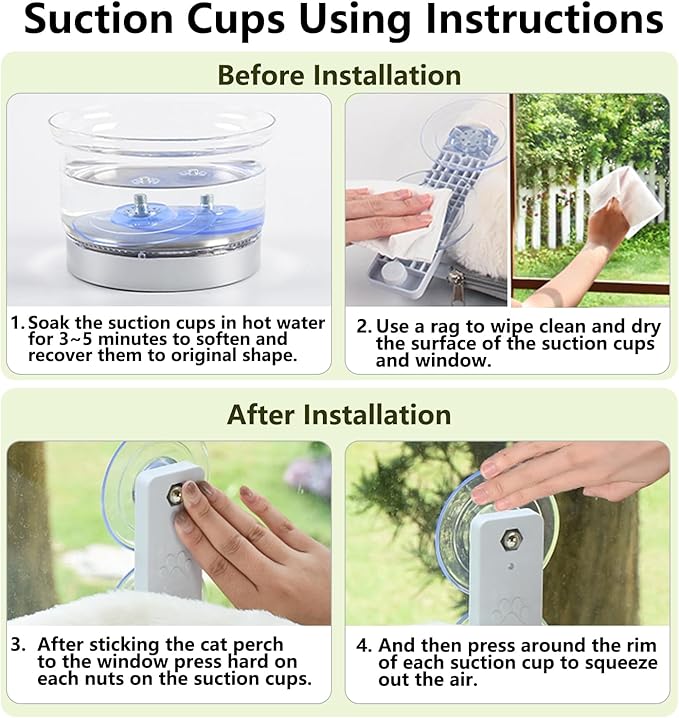 AMOSIJOY Cordless Cat Window Perch, Cat Hammock for Wall with 4 Strong Suction Cups, Solid Metal Frame and Reversible Cover, Foldable Cat Beds for Indoor Cats (Medium-White)