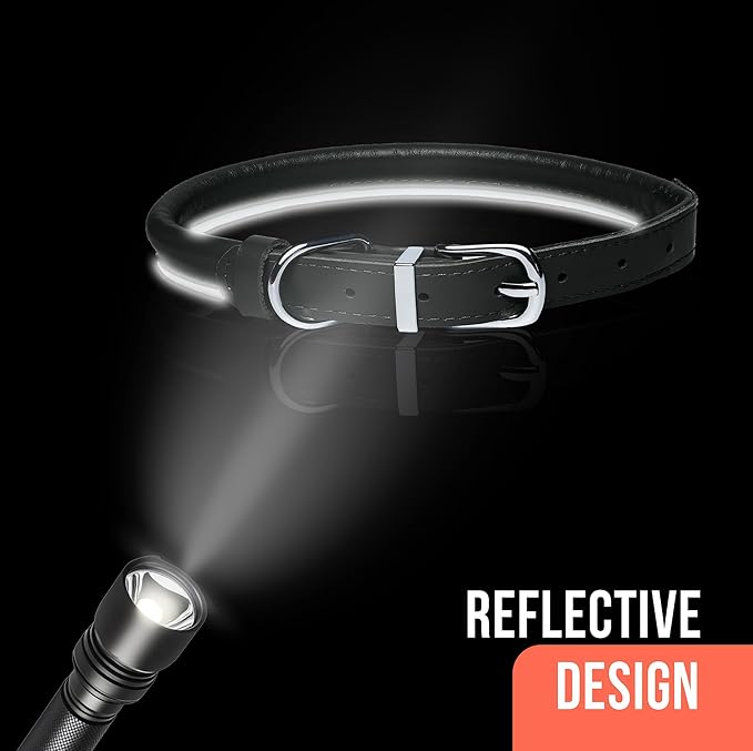 OOPSDOGGY Rolled Leather Dog Collar Reflective Roll Collars for Small Medium Large Dogs Puppy (Blue, XL, 17'' - 21'')