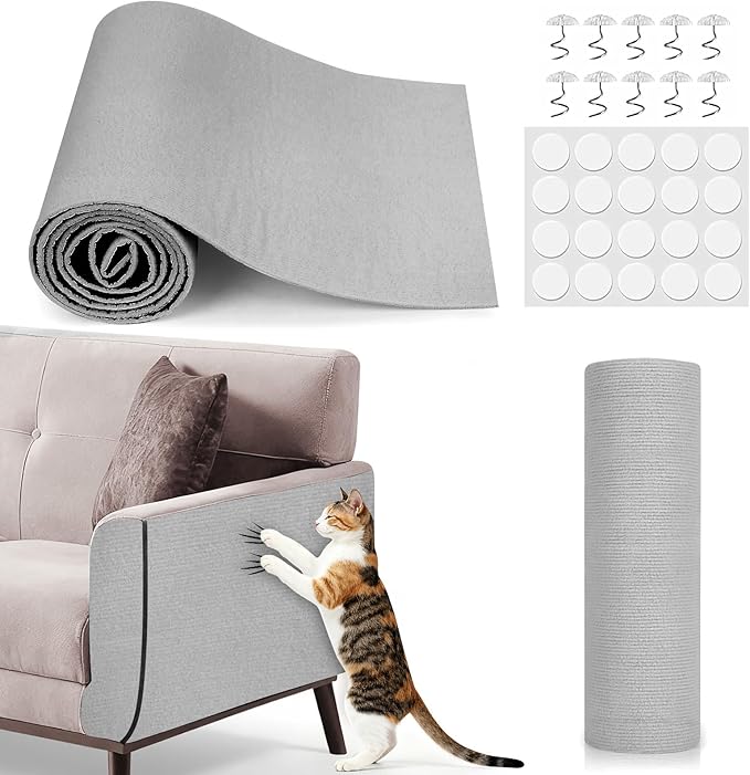78.7"x15.8" Cat Scratch Mat,Adhesive Cat Scratch Pad for Furniture,DIY Cats Scratch Furniture Protector for Furniture,Sofa,Couch,Covering Cat Scratching Post Replacement Pads,Light Grey