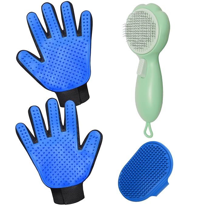 GJEASE Cat Grooming Glove Brush,Self-Cleaning Slicker Pet Brush for Short and Long Haired Pets,Dog Bath Brush for Shedding and Grooming,Removes Loose Hair and Tangles,Promote Circulation