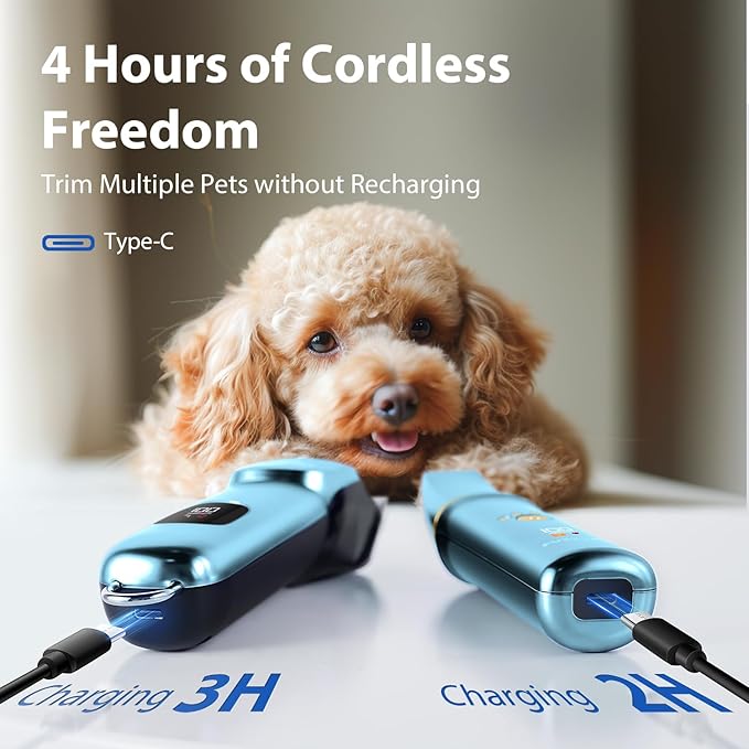 Dog Grooming Kit, Dog Clippers for Grooming for Thick Curly Coats, Professional Pet Hair Shaver Paw Trimmer Cordless Rechargeable Low Noise for Dogs Cats Animals Face Ear
