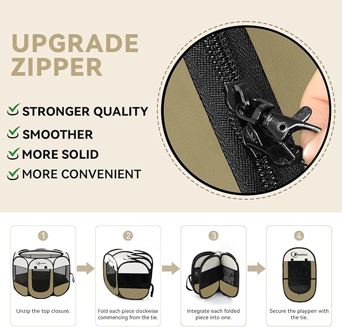 Dog Cat Playpen, Medium Puppy Pet Playpen, Dog Crate Tent Cage Indoor/Outdoor, Portable Pop Up Dogs Kennel Playpen with Carrying Case for Dogs/Cats/Rabbits(Coffee, Small)