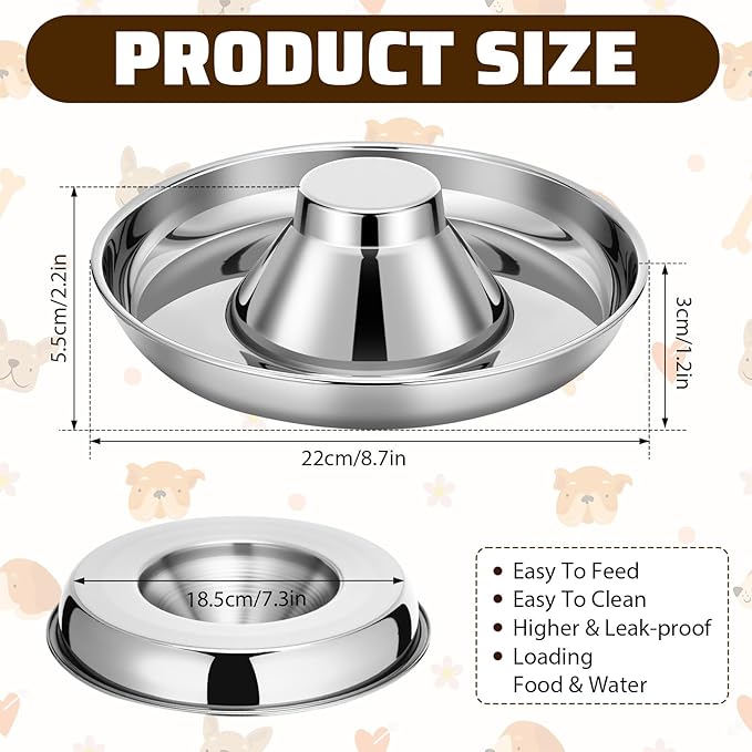 Zopeal 6 Pcs Stainless Steel Puppy Bowls 8.7" Small Dog Bowls for Food and Water, Multiple Mini Puppy Cat Feeding Bowl Weaning Slow Feeder for Litters, Small Dogs, Cat, Pets