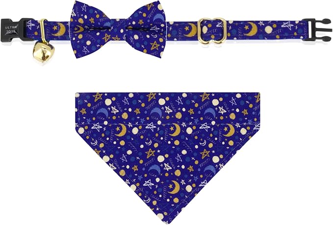 Ultra Joys Breakaway Cat Collar with Bells & Bandana Bowtie - Kitten to Adult, Luna Small