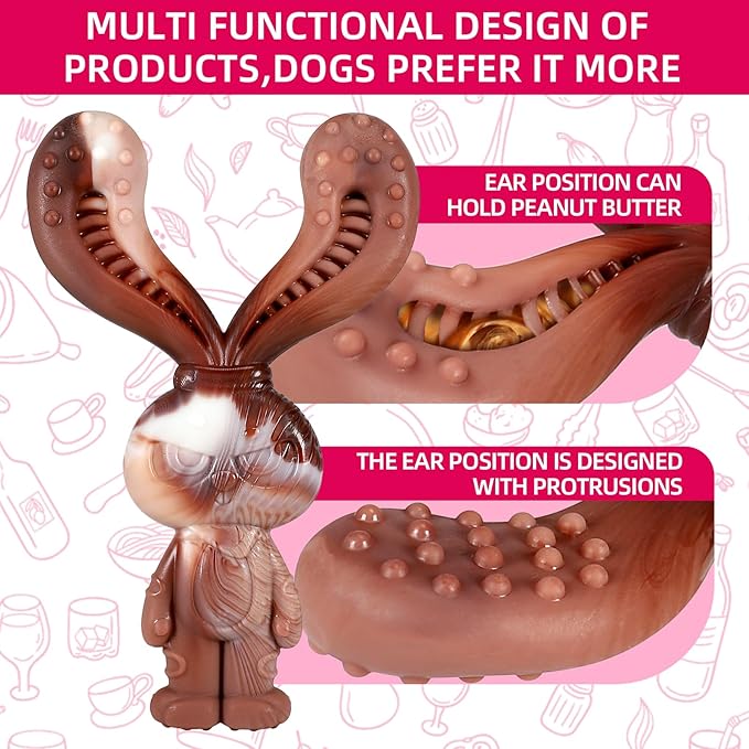 Indestructible Dog Toys for Aggressive Chewers, Tough and Durable Chew Toys for Large Medium Dogs, Interactive Dog Chew Toys to Keep Them Busy (E Rabbit+Crab)