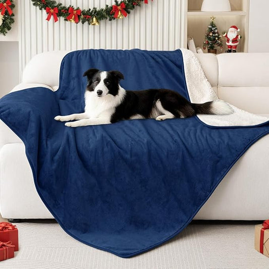 Smiry Waterproof Dog Bed Blanket, Leakproof Pet Throw Blanket for Bed Couch Sofa, Reversible Sherpa Fleece Furniture Protector Cover for Small Medium Large Dogs Cats (Navy Blue, 40x57 inches)