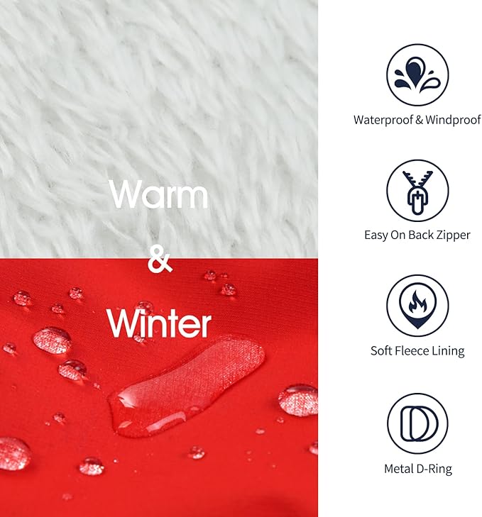 IECOii Dog Coats for Small Dogs Winter Harness Zip Up- Red, XSmall - Warm Polyester Lined Small Dog Winter Coat with D Ring, Waterproof Puppy Coats，Dog Snow Jackets Snowsuit Chihuahua Papillon Maltese