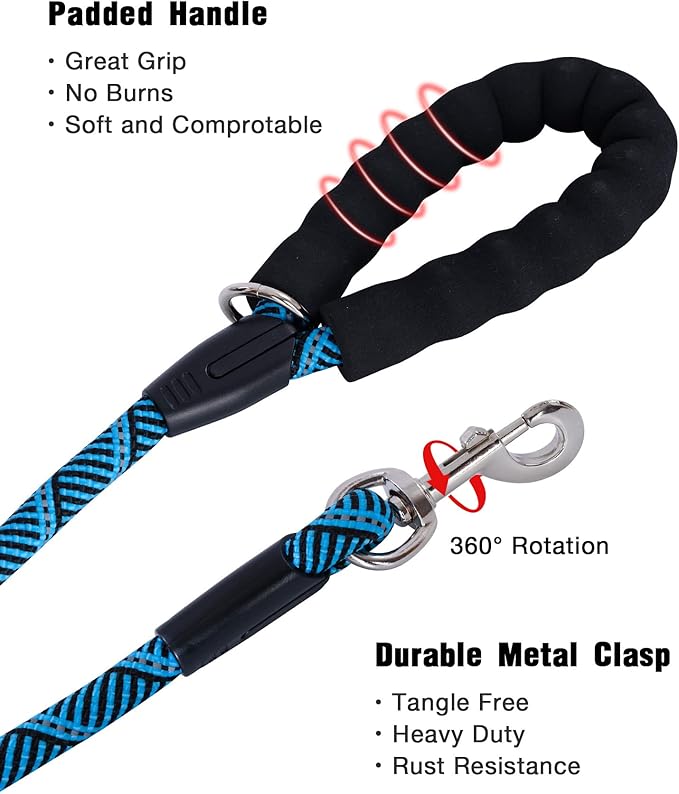 Long Dog Leash with Reflective Threads 15FT 20FT 30FT 50FT,Heavy Duty Bungee Dog Leashes for Small Medium Large Breed Dogs,Shock Absorbing Training Leash for Walking,Hunting,Camping&Yard