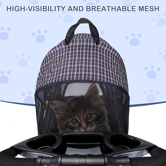 MoNiBloom 3 in 1 Foldable Pet Stroller for Small & Medium Dogs, Detachable Carrier, Car Seat, Push Button Entry, 4-Wheel Jogger for Pets up to 33 lbs, Plaid