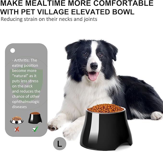 Dog Bowls,Cone Friendly Non Slip Single Dog Bowl with Stainless Steel Inner, Raised Bowls for Small and Medium Dogs Spaniel Dogs Long Ear, High Capacity, L/3 Cups Black