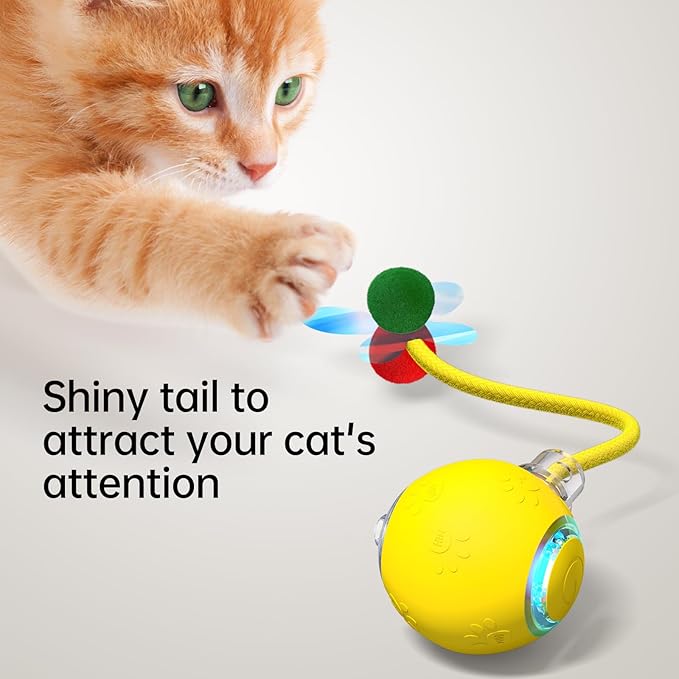 Interactive Cat Toys for Indoor Cats - Pet toys with Speedy Tail 2.0, Christmas Birthday Gift Cat Toys for Bored Indoor Adult Cats, Motion-Activated, 2025 New Upgraded, USB Rechargeable (Yellow)