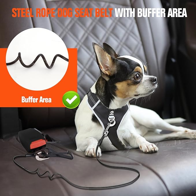 Dog Seat Belt for Car,2 Pcs Chew Proof Dog Car Seat Belt,Dog Seatbelt Harness with Elastic Bungee Buffer,Supports All Cars,Car Harness for Dogs Safety Seat Belt,Car Seatbelt for Large Dogs Chewer