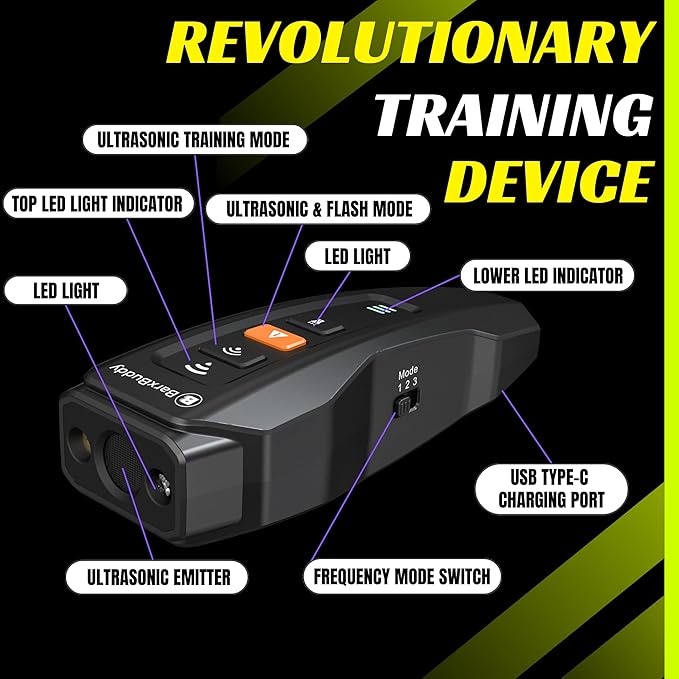 BarxBuddy 2nd Gen Dog Bark Deterrent Devices | Long Range Ultrasonic | Bark Collar Alternative | Dog Training Indoor/Outdoor | Rechargeable Anti Bark Device for Dogs (Black)