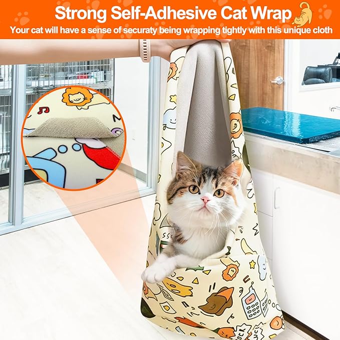 Cat Grooming Supplies - Cat Wrap for Cutting Nails with Cat Nail Clipper and Cat Nail Caps, Cat Restraint for Nail Clipping to Anti-Runaway/Scratch/Bitten, Cat Swaddle Wrap for Calming & Holding Cat