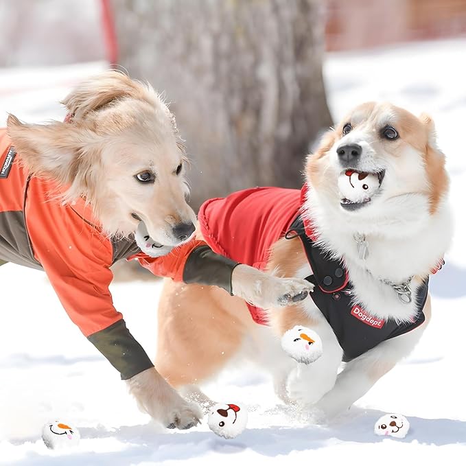 32 Pcs Christmas Dog Toys Squeaky Plush Balls, Soft Puppy Snowball with Dog & Snowman Smile, Christmas Pet Squeaker Fluffy Ball for Interactive Small & Medium Dogs, Xmas Toys Party Decorations