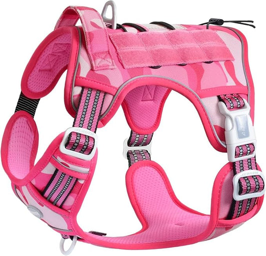 Auroth Tactical Dog Harness for Small Medium Large Dogs No Pull Adjustable Pet Harness Reflective K9 Working Training Easy Control Pet Vest Military Service Dog Harnesses Small, Pink Camo