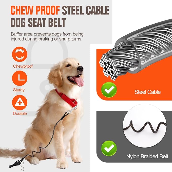 Dog Seat Belt for Car,2 Pcs Chew Proof Dog Car Seat Belt,Dog Seatbelt Harness with Elastic Bungee Buffer,Supports All Cars,Car Harness for Dogs Safety Seat Belt,Car Seatbelt for Large Dogs Chewer