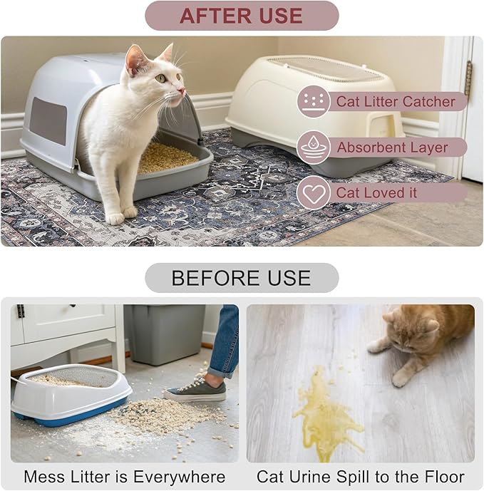 BEAUTYZOO Cat Litter Mat - 28"x 36" Large Litter Trapping Mat, Easy to Clean Litter Box Mat for Scatter Control, Waterproof, Urine-Proof, Non-Slip Kitty Litter Mats for Floor, Grey