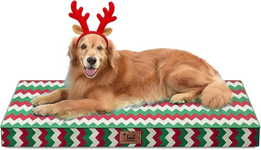 Outdoor Extra Large Dog Bed, Christmas Waterproof Dog Bed for Large Dogs, Egg Crate Foam XL Pet Bed with Removable Washable Oxford Cooling Cover, Stripe