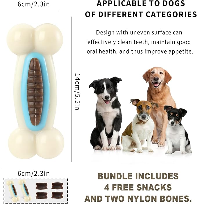 Dog Bones,Pack Beef Flavor Tough Dog Toys Bone for Large/Medium/Small Dogs,Nylon Made Durable Dog Bones for Teeth Cleaning and Training (2 Pcs, Snack-Filled Bone)