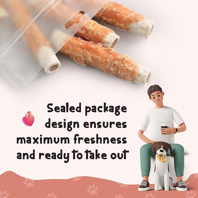 ASMPET Dog Treats Bones, Chicken Wrapped Rawhide Sweet Potato Sticks for Small Medium Large Dogs（6pcs）
