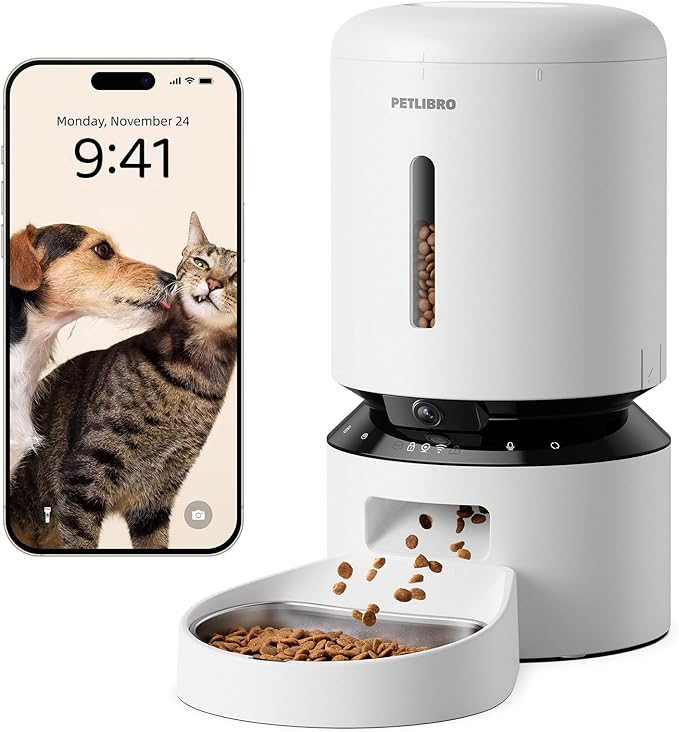PETLIBRO Automatic Cat Feeder with Camera, 1080P HD Video with Night Vision, 5G WiFi Pet Feeder with 2-Way Audio, Low Food & Blockage Sensor, Motion & Sound Alerts for Cat & Dog Single Tray