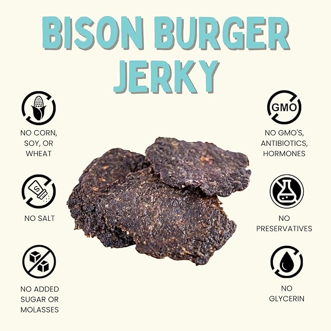 Winnie Lou Bison Burger Jerky Dog Treats – Limited Ingredient, Human Grade, Training Treats for Small, Medium & Large Dogs, Made in USA (1 Pack)