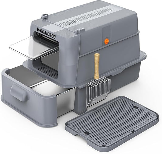 Enclosed Stainless Steel Cat Litter Box with Odor Control, Modular Design with Drawer and Flip Door, Easy to Clean and Wash,Non-Stick Interior,Extra Large Size Fits All Cats(Dark Grey)