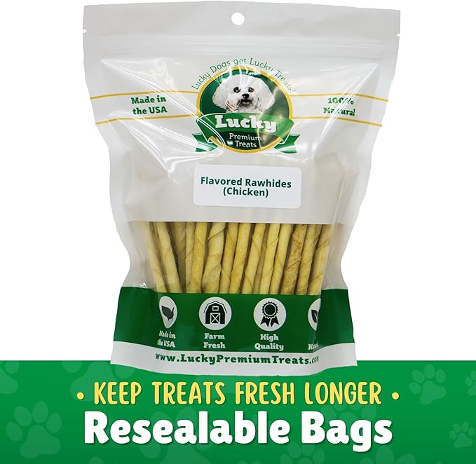 Chicken Basted Rawhide Twist Sticks Dog Treats – 325ct. Premium Rawhide Chew Sticks – Long Lasting Chicken Flavored Chews for Small Dogs Made in USA with Natural Beef Hide