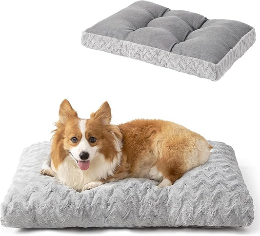 EHEYCIGA Reversible Dog Crate Bed Washable, Comfort Fluffy Plush Dog Kennel Pad for Large Dogs and Cats, Deluxe Machine Washable Pet Sleeping Mats, 35" x 23"x 3.5", Grey