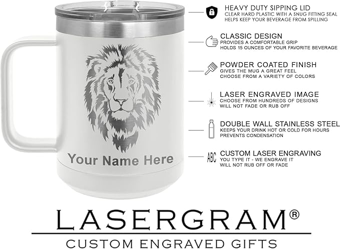 LaserGram 15oz Vacuum Insulated Coffee Mug, Chihuahua Dog, Personalized Engraving Included (White)