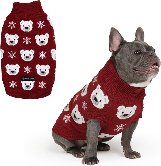 Spark Paws Christmas Dog Sweater – Ultra Soft Holiday Knit Sweater for Small, Medium & Large Dogs, Cute Pet Sweater for French Bulldogs & Big Dogs, Easy Potty V Cut Design Jacket - (Polar Bear, XL)