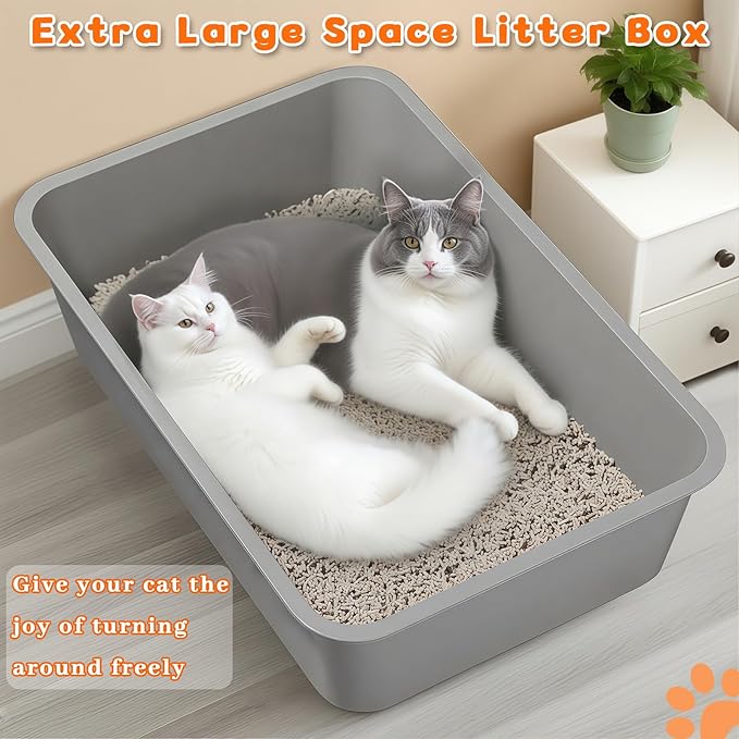 XXXL Litter Box with Lid, Extra Large 25.98" L*18.5" W*15.35" H Cat Litter Boxs, Jumbo Enclosed Removable Litter Box High Sides for Big Cats,with Cat Litter Scoop, Leak-Proof, Easy to Clean（Gray）