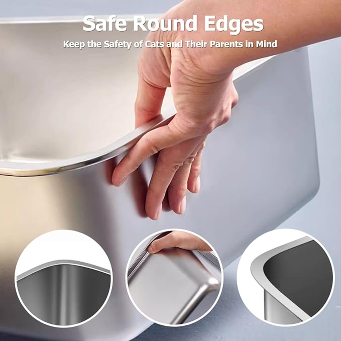 Stainless Steel Cat Litter Box, Medium Metal Litterbox Stainless Steel Litter Tray Pan for Medium Cats, 19.7" Lx13.8 W x5.9 H, No Odor Absorption, Easy to Clean, Rustproof, Leakproof