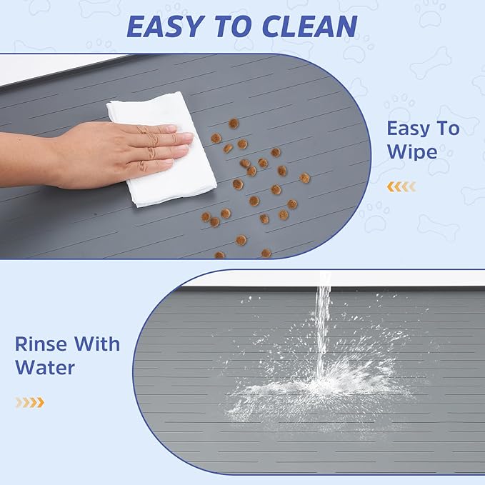 Large Dog Mats for Food and Water, 32"x24" Waterproof Pet Food Mats for Floor Nonslip Silicone Bowl Mats with Raised Edges